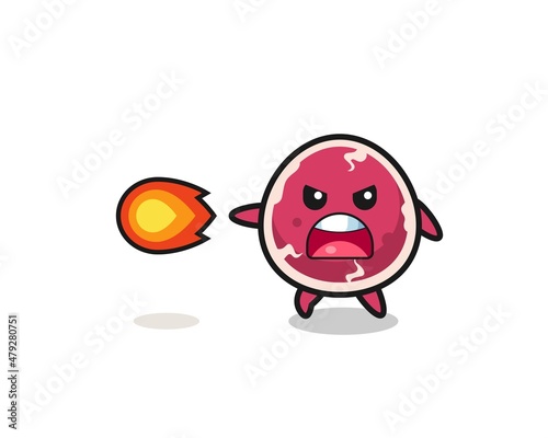 cute beef mascot is shooting fire power