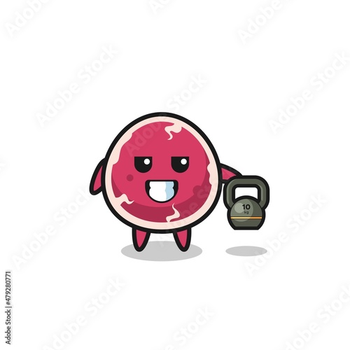 beef mascot lifting kettlebell in the gym