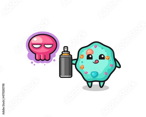 amoeba cartoon make a graffiti with a spray paint
