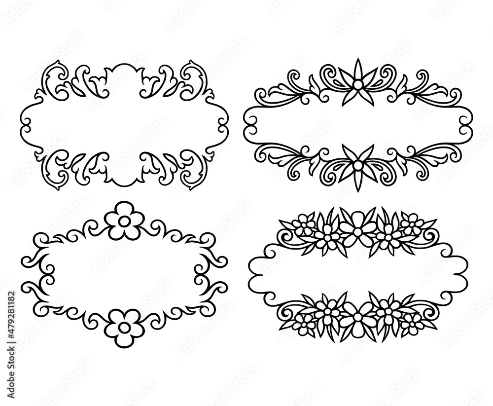Floral ornament decoration frame template drawing