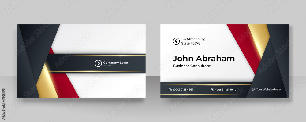 Clean corporate black red gold design business card template background