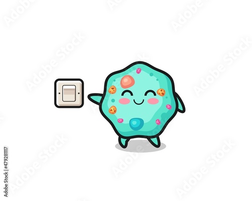 cartoon amoeba is turning off light