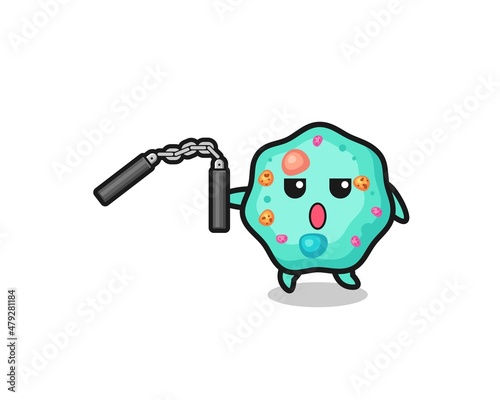 cartoon of amoeba using nunchaku