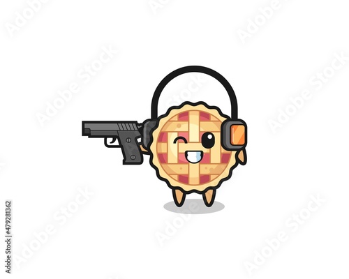 illustration of apple pie cartoon doing shooting range