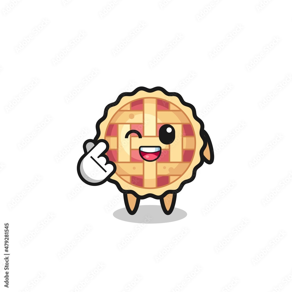 apple pie character doing Korean finger heart apple pie character doing Korean finger heart