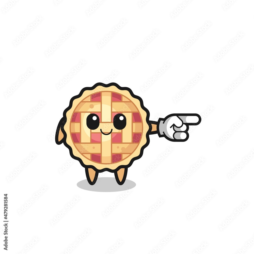 apple pie mascot with pointing right gesture