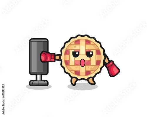 apple pie boxer cartoon doing training with punching bag