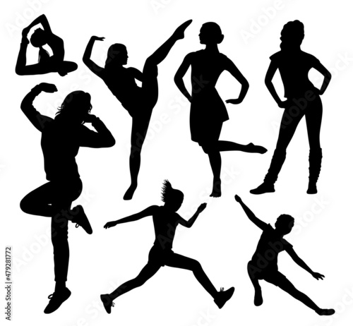 People pose sport and dance silhouette