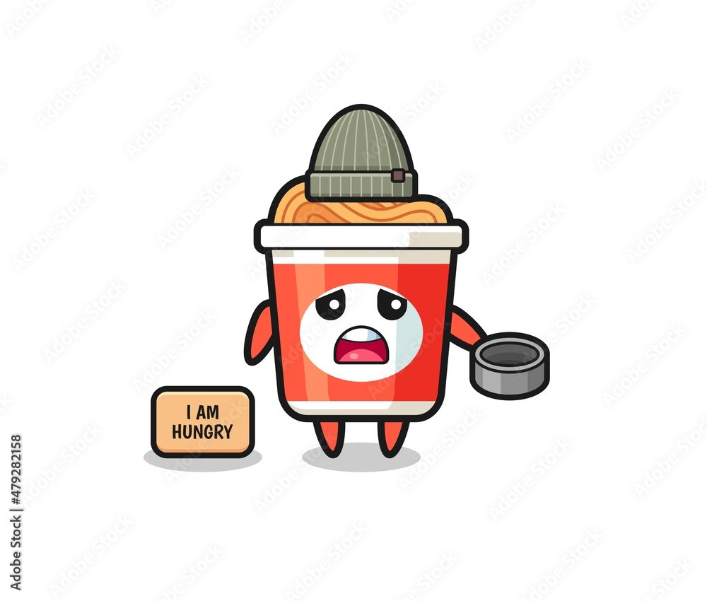 Fototapeta premium cute instant noodle beggar cartoon character
