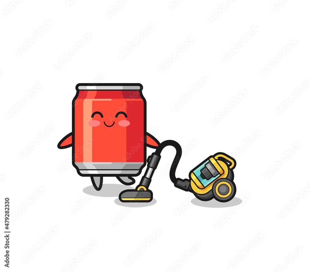 cute drink can holding vacuum cleaner illustration cute drink can holding vacuum cleaner illustration