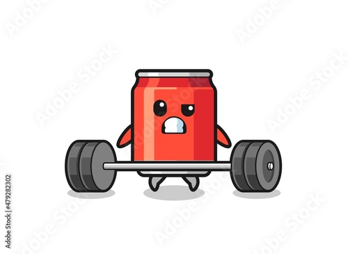 cartoon of drink can lifting a barbell