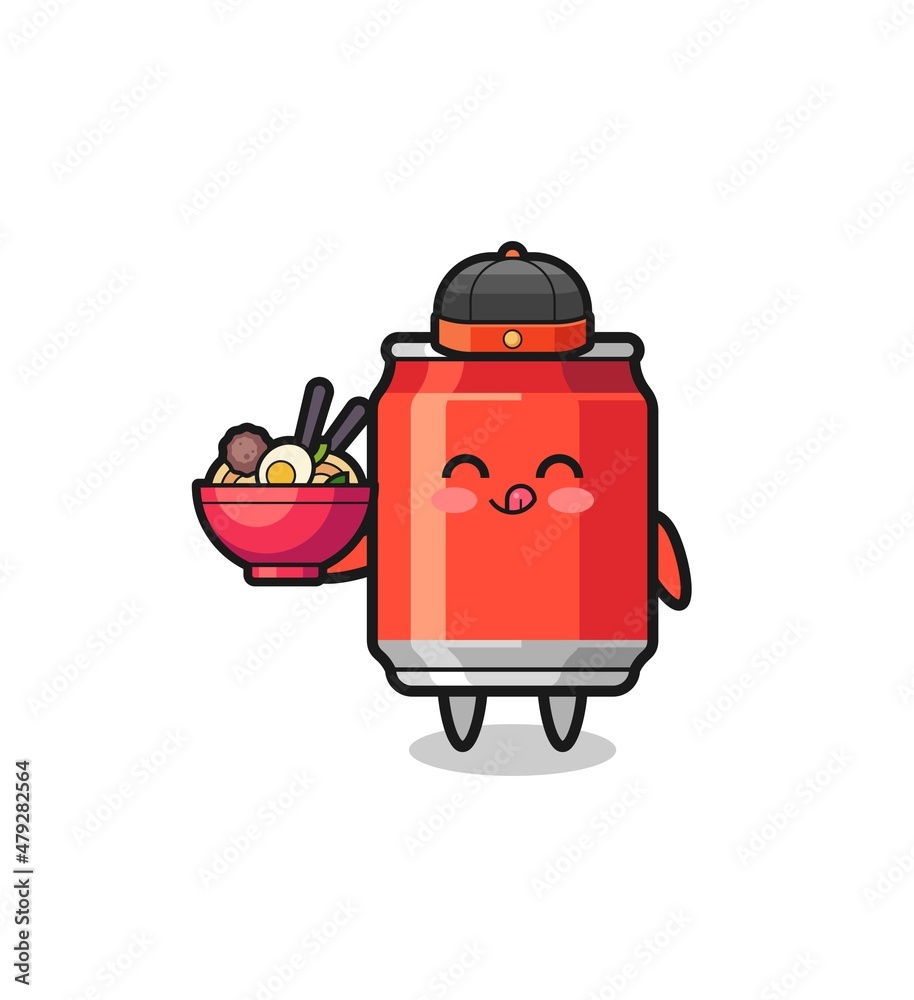 drink can as Chinese chef mascot holding a noodle bowl drink can as Chinese chef mascot holding a noodle bowl