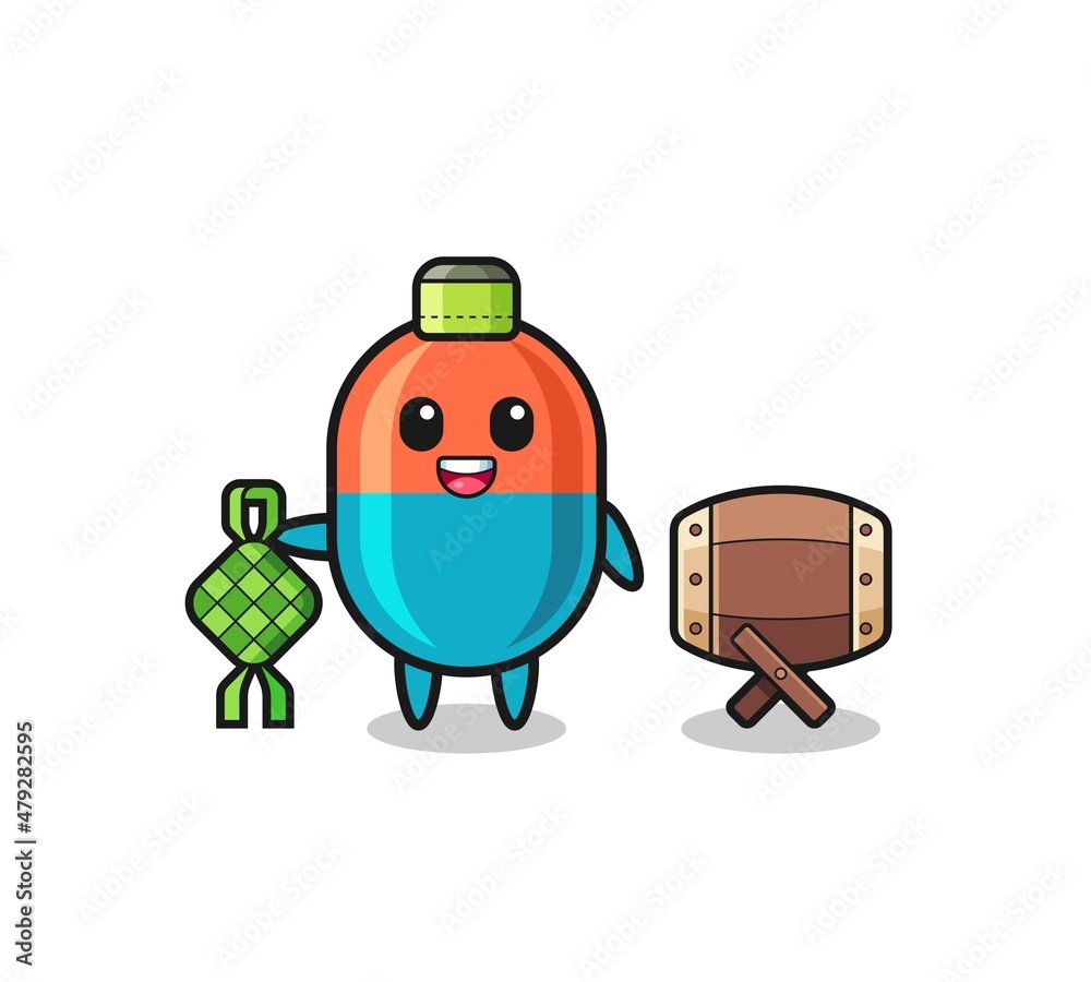 Obraz premium capsule muslim character are celebrating Eid Al Fitr