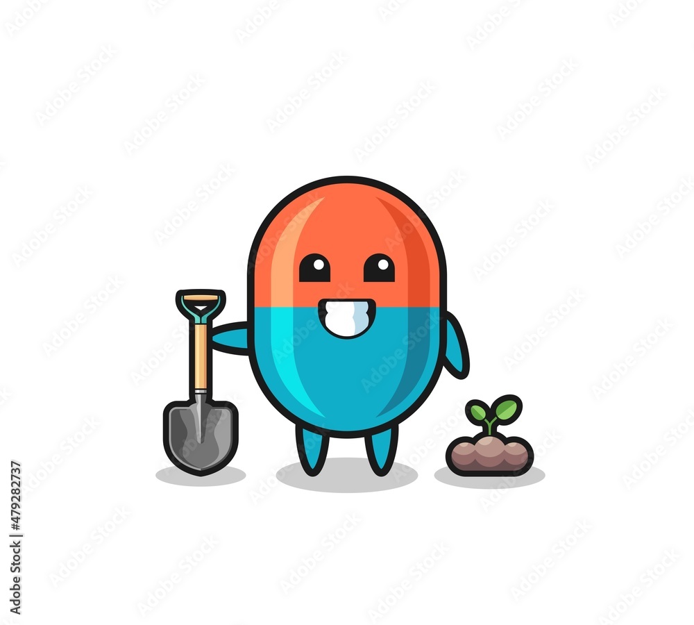 Obraz premium cute capsule cartoon is planting a tree seed