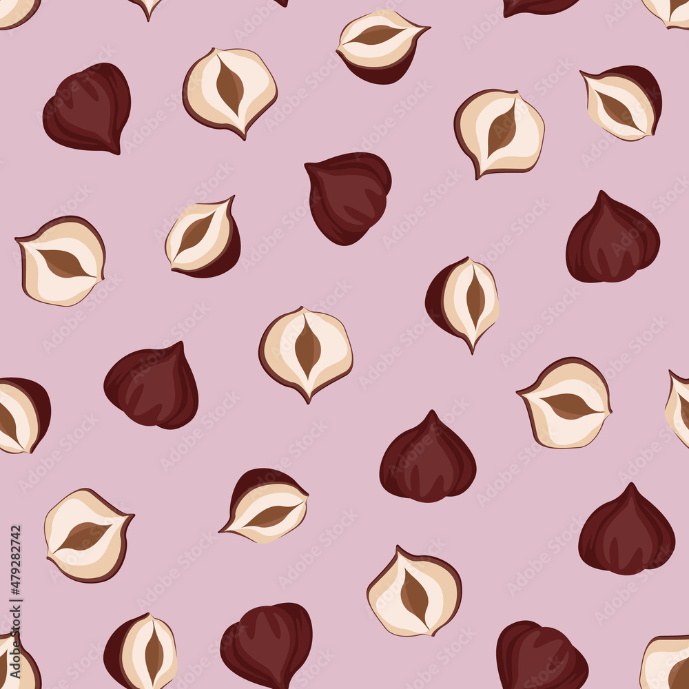 Vector hazelnut seamless pattern isolated on pink background.
Vector hazelnut seamless pattern isolated on pink background.