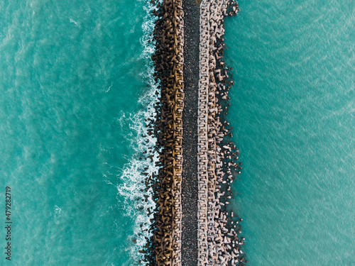 Aerial photo of a breakwater facing the sea in Tuxpan Veracruz Mexico photo