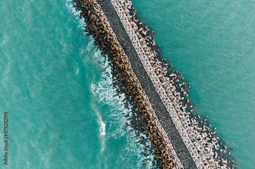 Aerial photo of a breakwater facing the sea in Tuxpan Veracruz Mexico