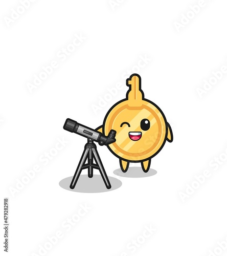key astronomer mascot with a modern telescope