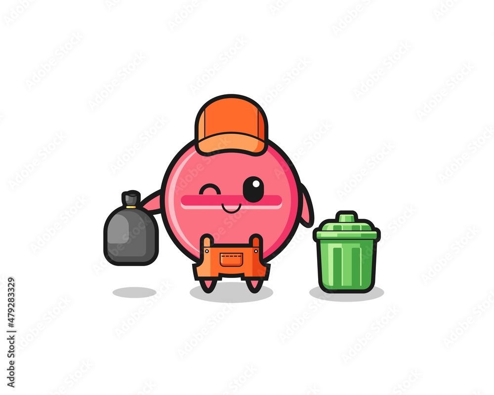 the mascot of cute medicine tablet as garbage collector the mascot of cute medicine tablet as garbage collector