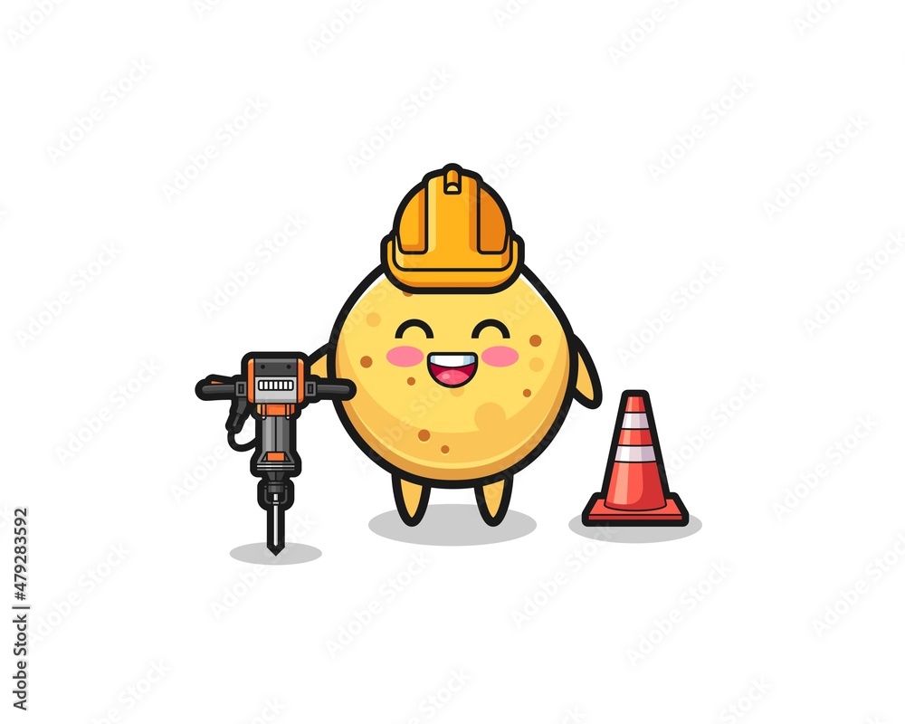 road worker mascot of potato chip holding drill machine road worker mascot of potato chip holding drill machine
