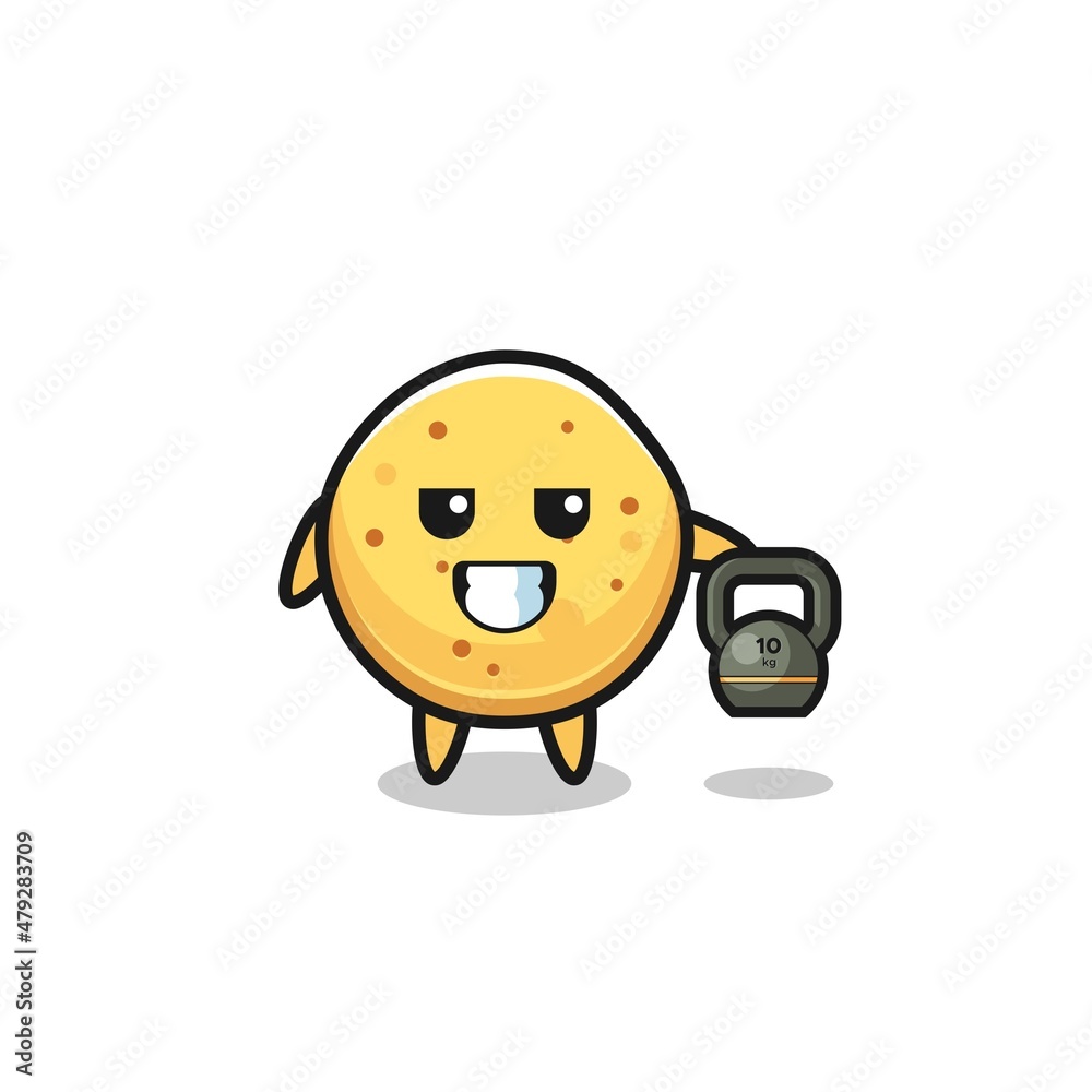 potato chip mascot lifting kettlebell in the gym potato chip mascot lifting kettlebell in the gym