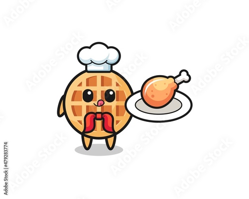 circle waffle fried chicken chef cartoon character