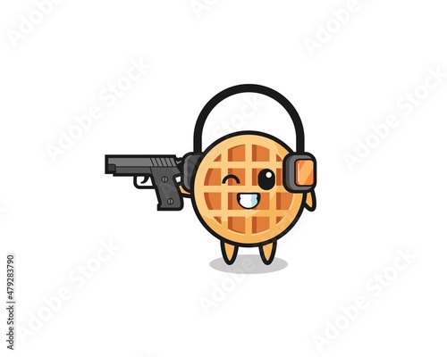 illustration of circle waffle cartoon doing shooting range