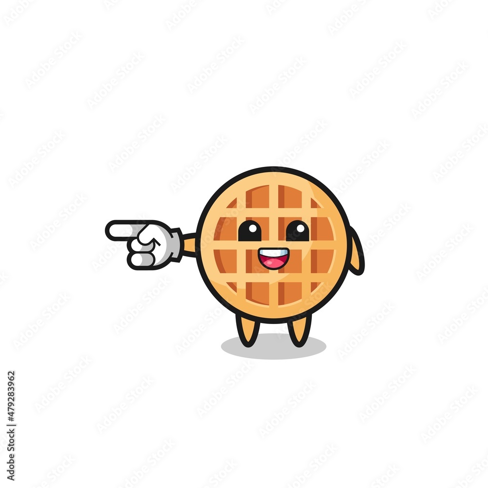 circle waffle cartoon with pointing left gesture circle waffle cartoon with pointing left gesture