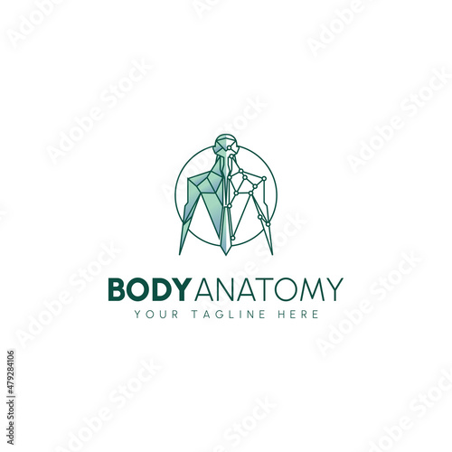 Medical diagnostics logo. Medicine and anatomy, backbone and scoliosis, analysis and research, symbol vector design illustration