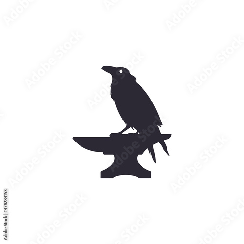Crow and Anvil Logo, Symbol, Sign Design Vector Illustration