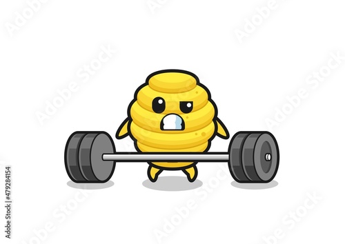 cartoon of bee hive lifting a barbell
