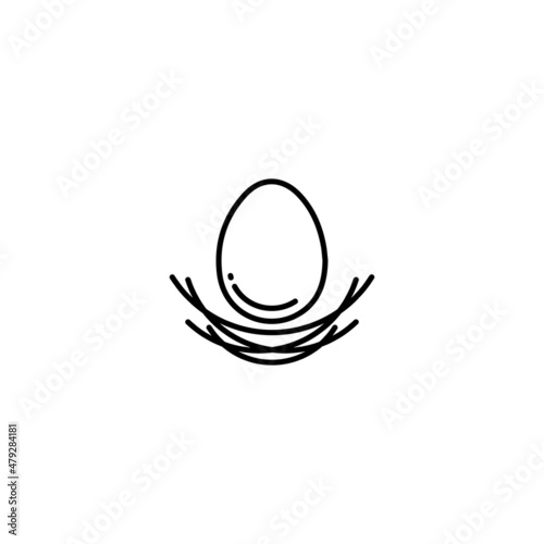 Egg And Nest Logo Design Template - Vector Line Art Illustration