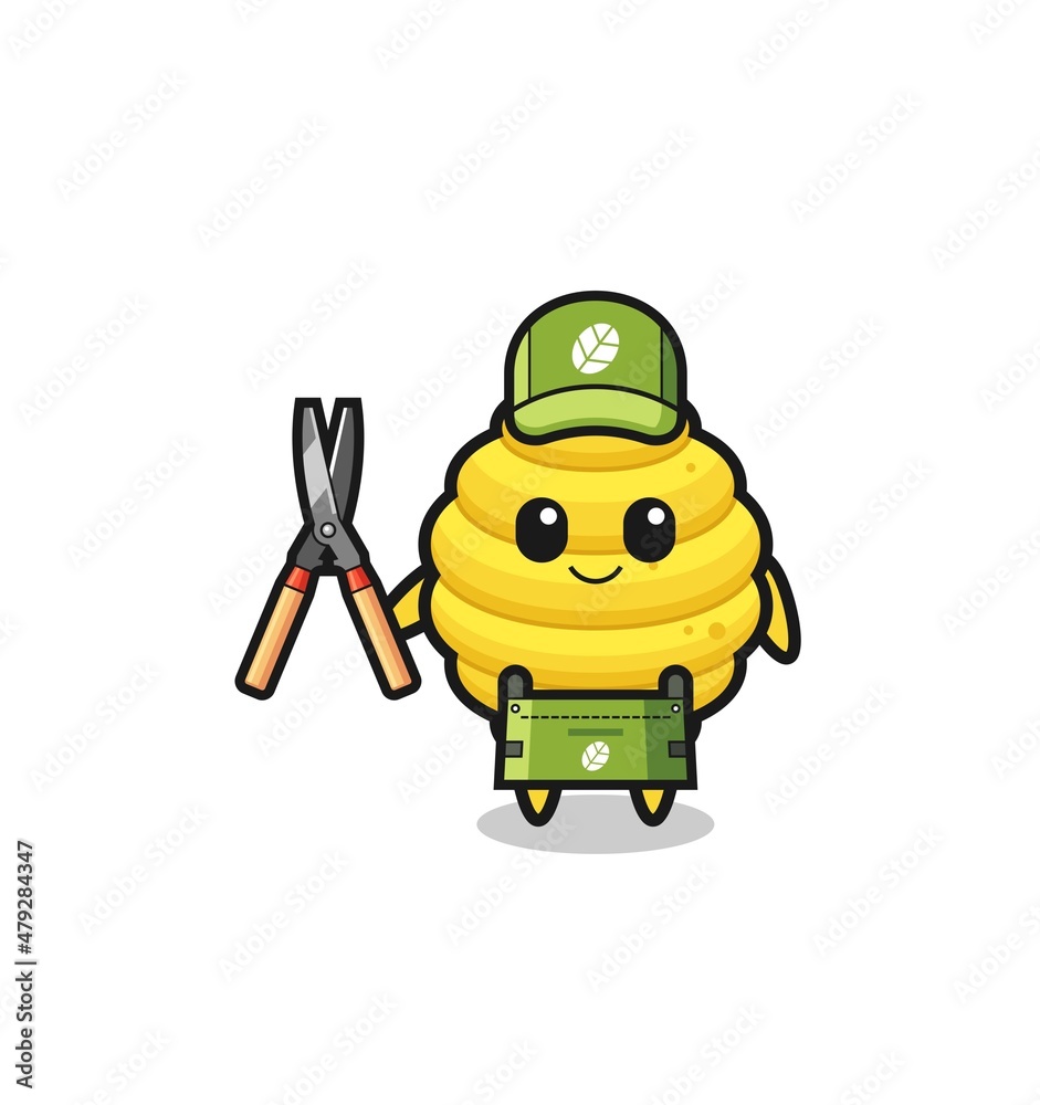 cute bee hive as gardener mascot cute bee hive as gardener mascot