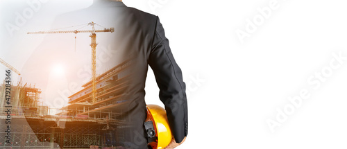 Building Construction Engineering Project Concept Graphic designers, architects or construction workers with modern technology and equipment.