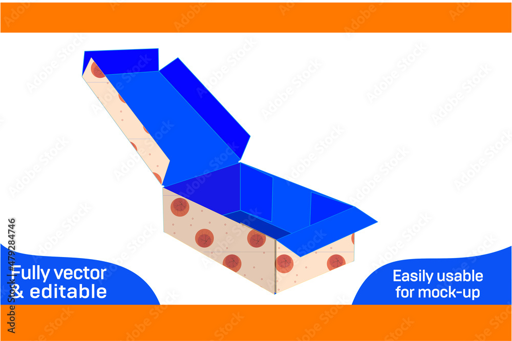 Corrugated cardboard packaging box dieline template and 3D vector file