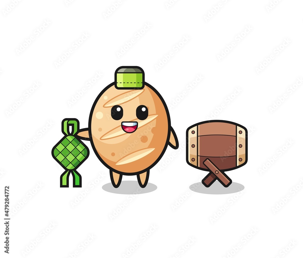 french bread muslim character are celebrating Eid Al Fitr french bread muslim character are celebrating Eid Al Fitr
