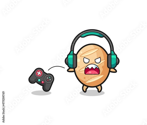 french bread gamer mascot is angry