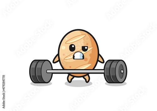 cartoon of french bread lifting a barbell