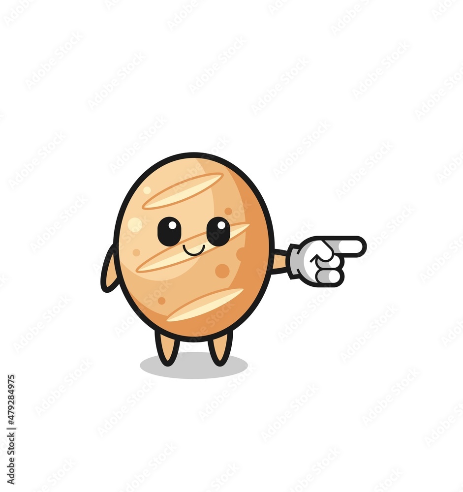 french bread mascot with pointing right gesture french bread mascot with pointing right gesture