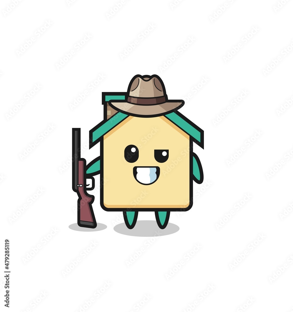 house hunter mascot holding a gun house hunter mascot holding a gun