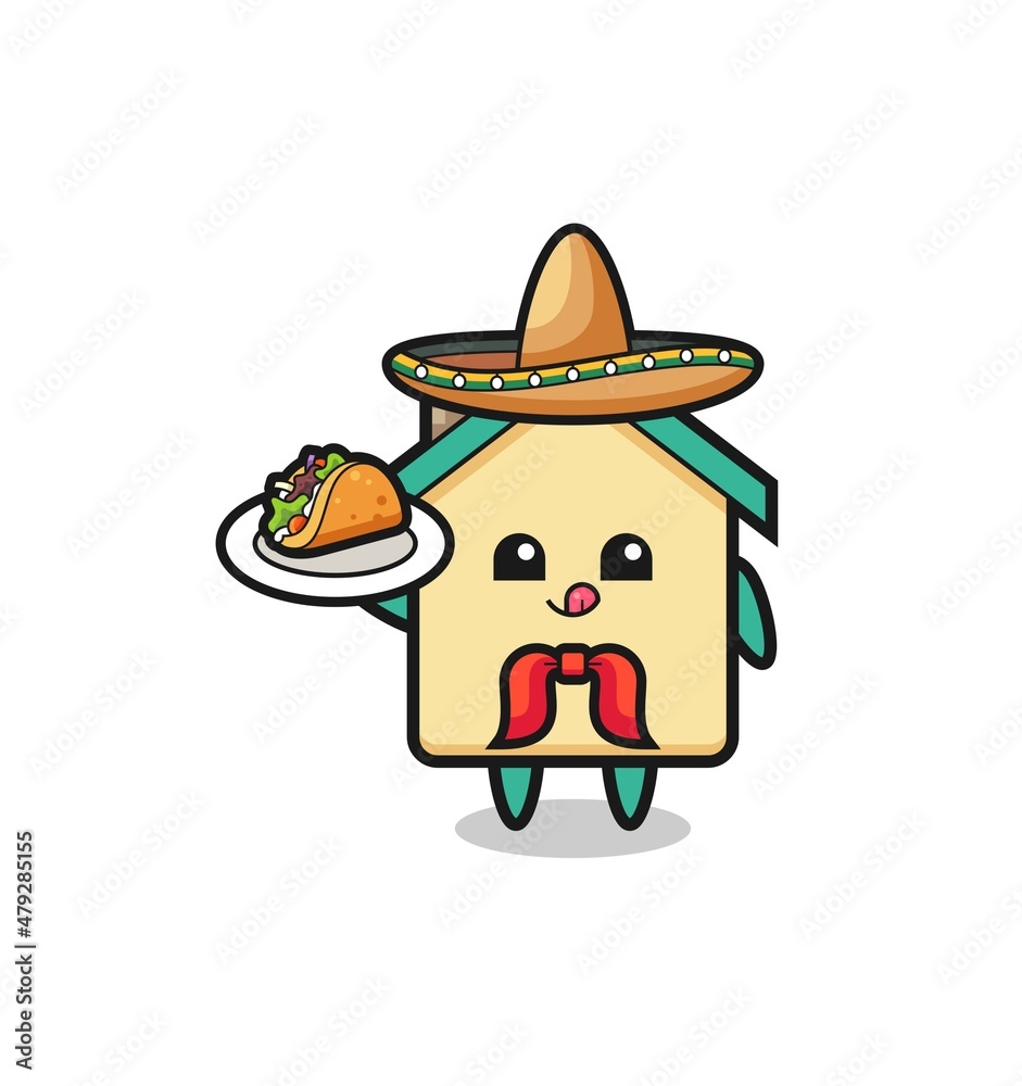house Mexican chef mascot holding a taco