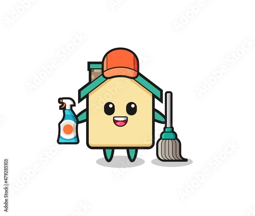 cute house character as cleaning services mascot