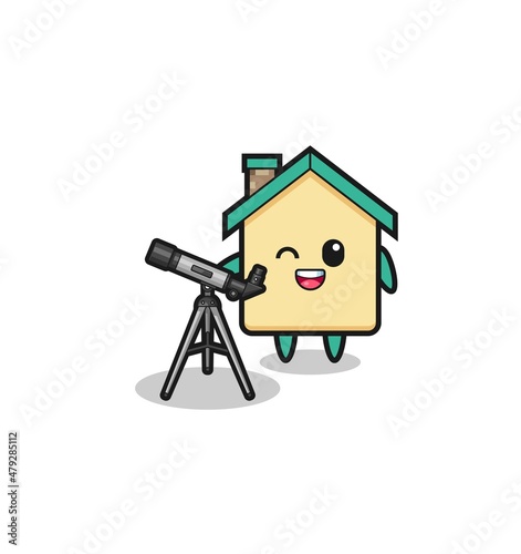 house astronomer mascot with a modern telescope