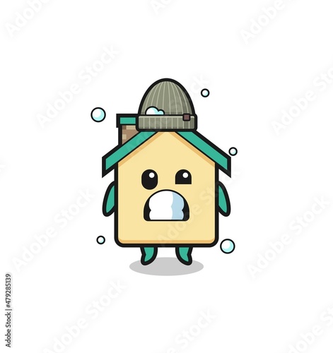 cute cartoon house with shivering expression