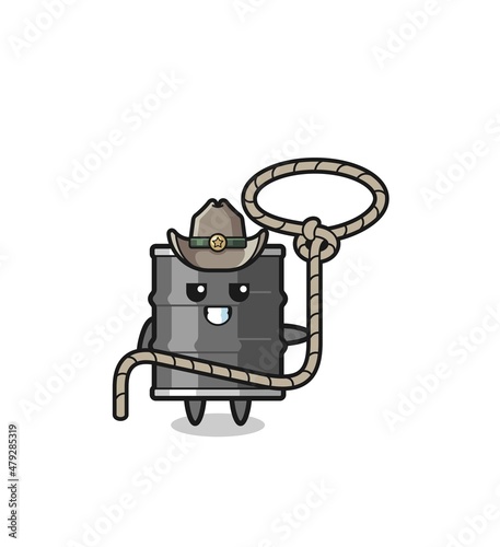the oil drum cowboy with lasso rope
