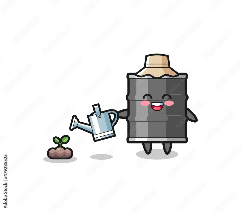 Fototapeta premium cute oil drum is watering plant seeds