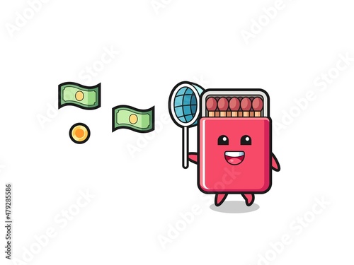 illustration of the matches box catching flying money