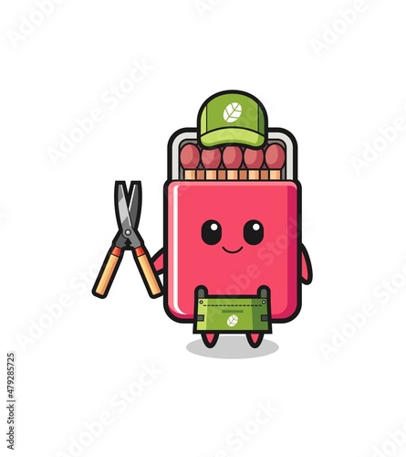 cute matches box as gardener mascot