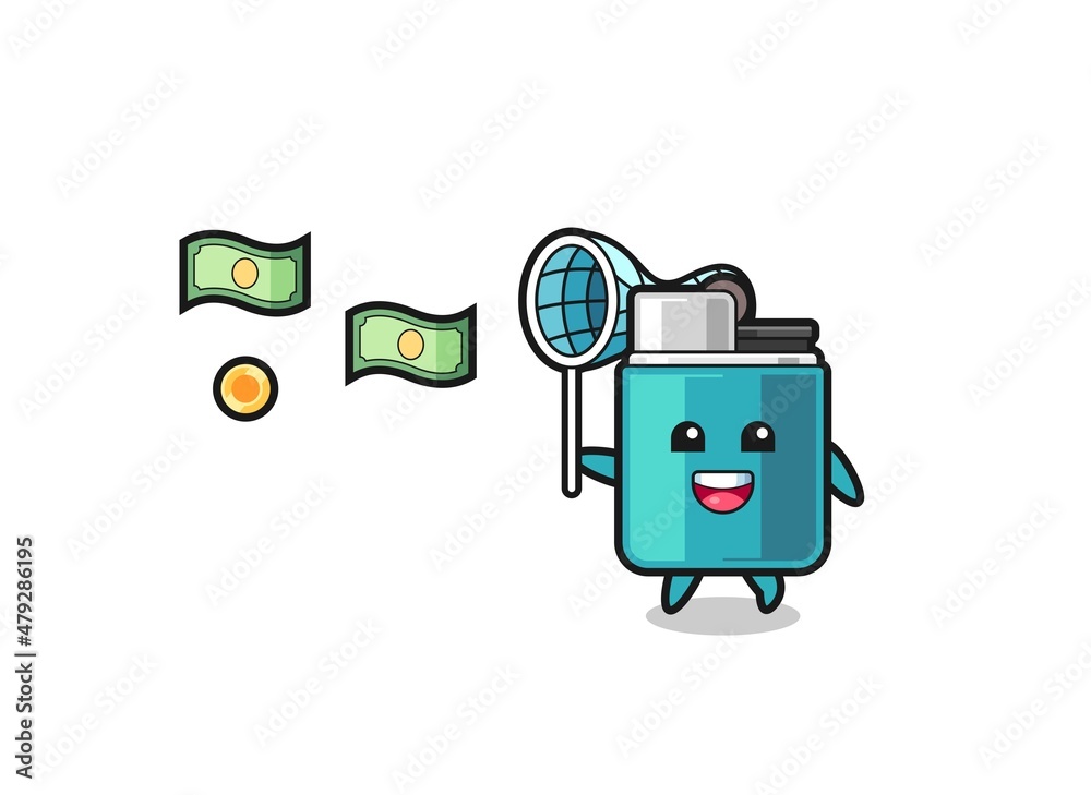 Fototapeta premium illustration of the lighter catching flying money