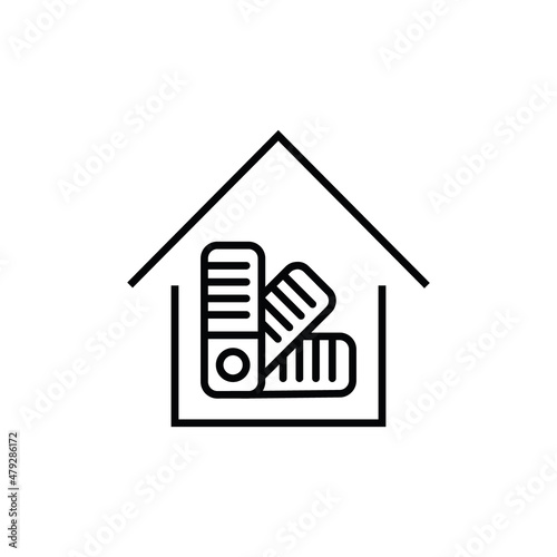 Building as establishment or facility. Outline monochrome sign in flat style. Suitable for stores, advertisements, articles, books etc. Line icon of color pallette inside of house